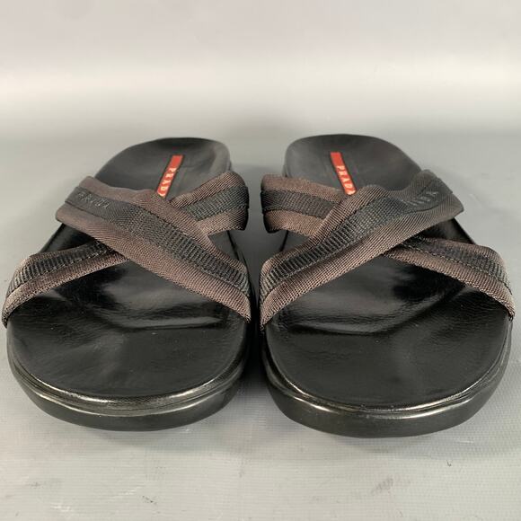 PRADA Size 10 Black Mixed Fabrics Leather Canvas Flip flops Sandals main image 5